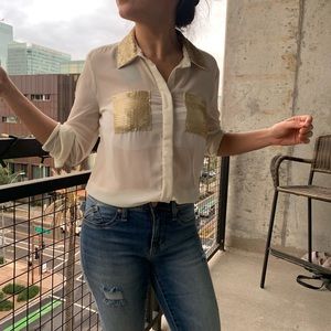 G by guess Sequin sheer button up